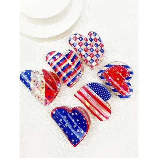 Mini Patriotic Rectangle Hair Claw Clips