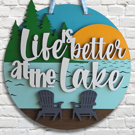 Life Is Better at the Lake Door Hanger – Layered Lakehouse Decor Sign