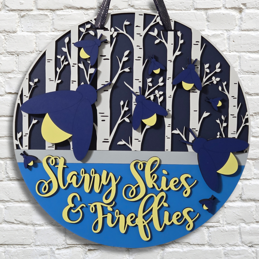 Starry Skies & Fireflies Door Hanger – Layered Summer Night Decor